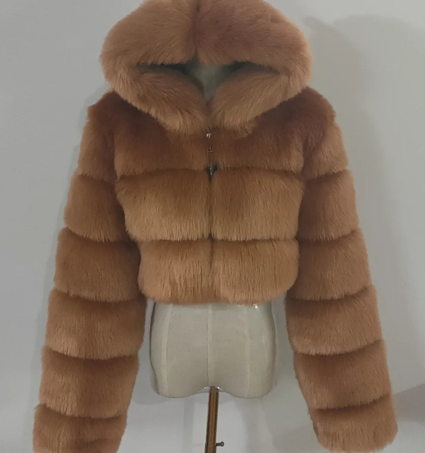 Hot Selling Women Winter Windproof Warm Plus Size Faux Fur Long Sleeve Jacket Parka Coats With Hood