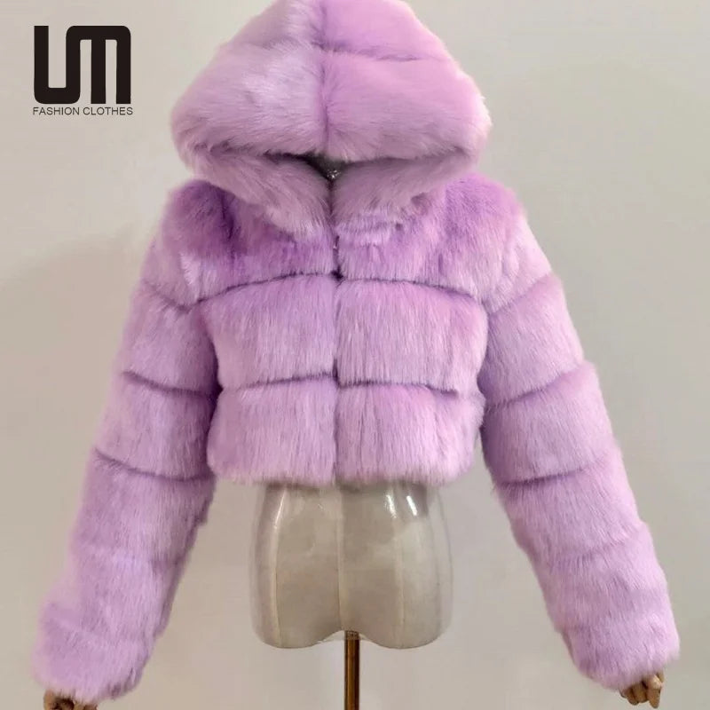 Hot Selling Women Winter Windproof Warm Plus Size Faux Fur Long Sleeve Jacket Parka Coats With Hood