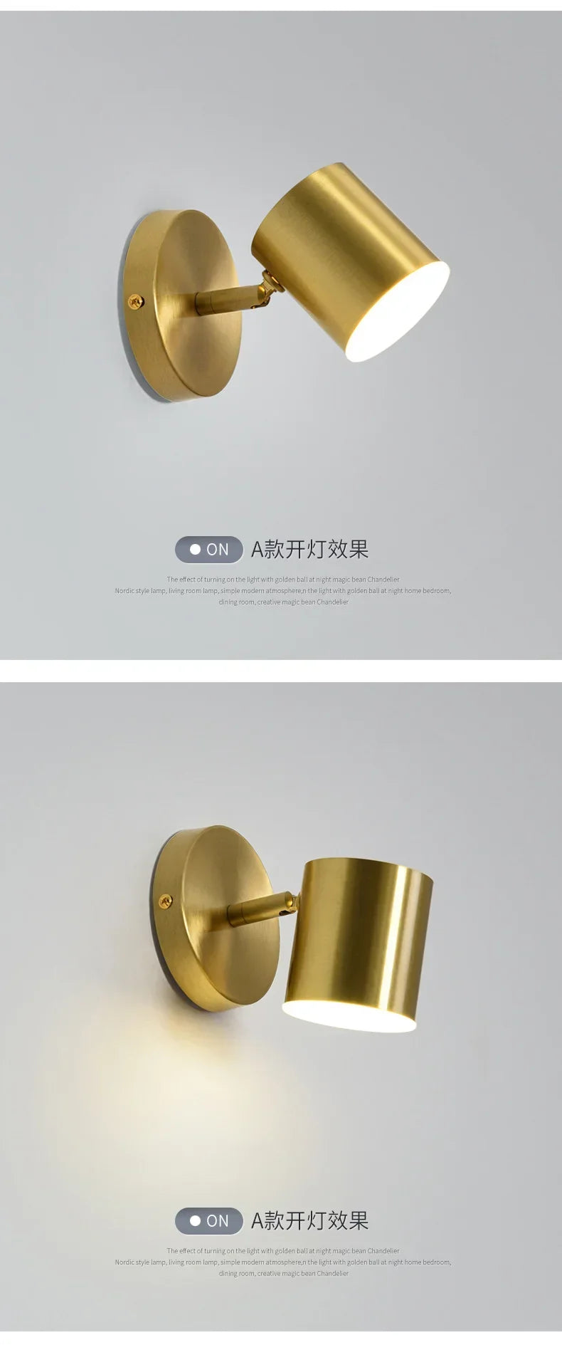 Room Bedroom Bedside Lamp Postmodern Simplicity Can Rotate Light Luxury Gold Mirror Headlight Aisle Wall Light