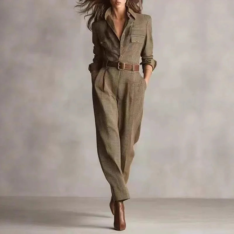 Woman Clothes Overalls Jumpsuits 2025 Classic Retro Plaid Work Belt Jumpsuit Sports Overalls Elegant  Women's Elegant Jumpsuit