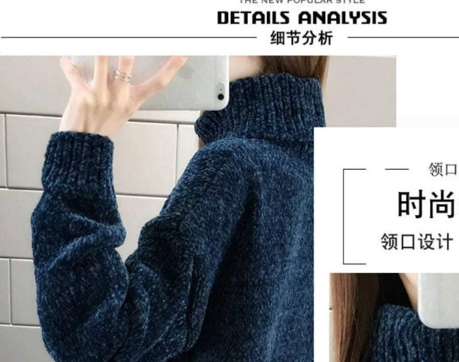 Chenille Turtleneck Sweater Women's Autumn Winter 2025 New Loose Elastic Thick Knitted Sweaters Solid Female Warm base Shirt