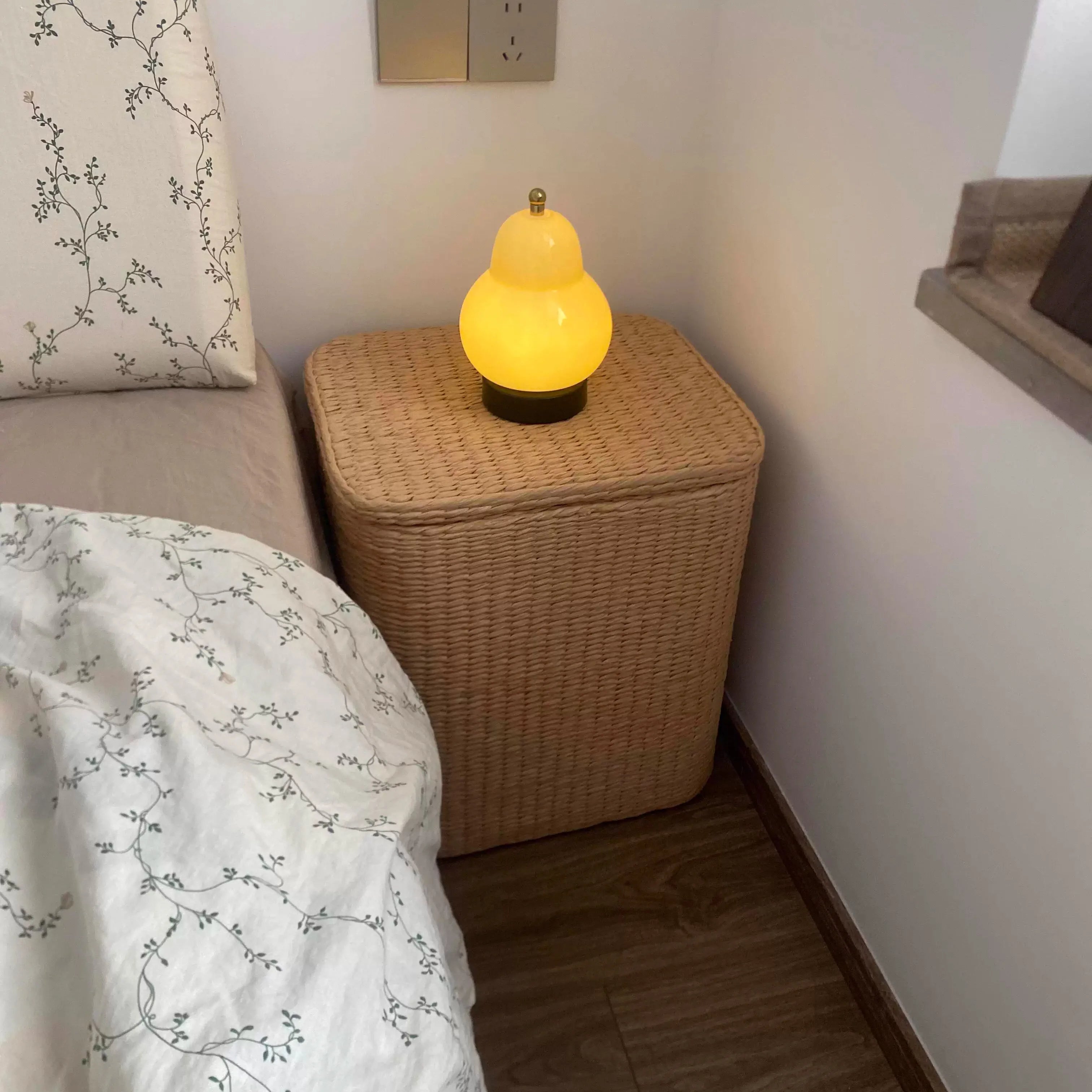 Simple Rattan Small Bedside Cabinet, Home Bedroom Multi-Function Storage Unit, Slim Movable Storage Basket