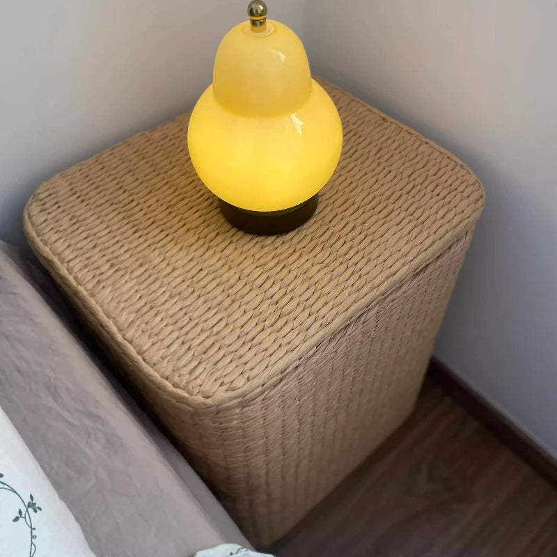 Simple Rattan Small Bedside Cabinet, Home Bedroom Multi-Function Storage Unit, Slim Movable Storage Basket