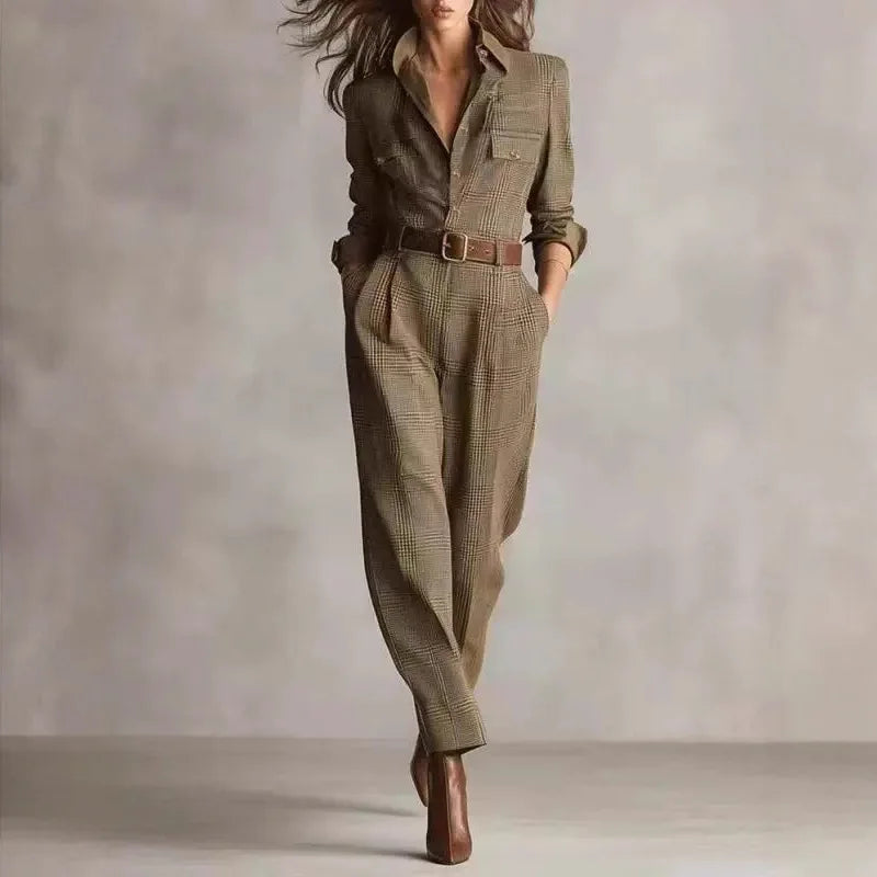 Woman Clothes Overalls Jumpsuits 2025 Classic Retro Plaid Work Belt Jumpsuit Sports Overalls Elegant  Women's Elegant Jumpsuit