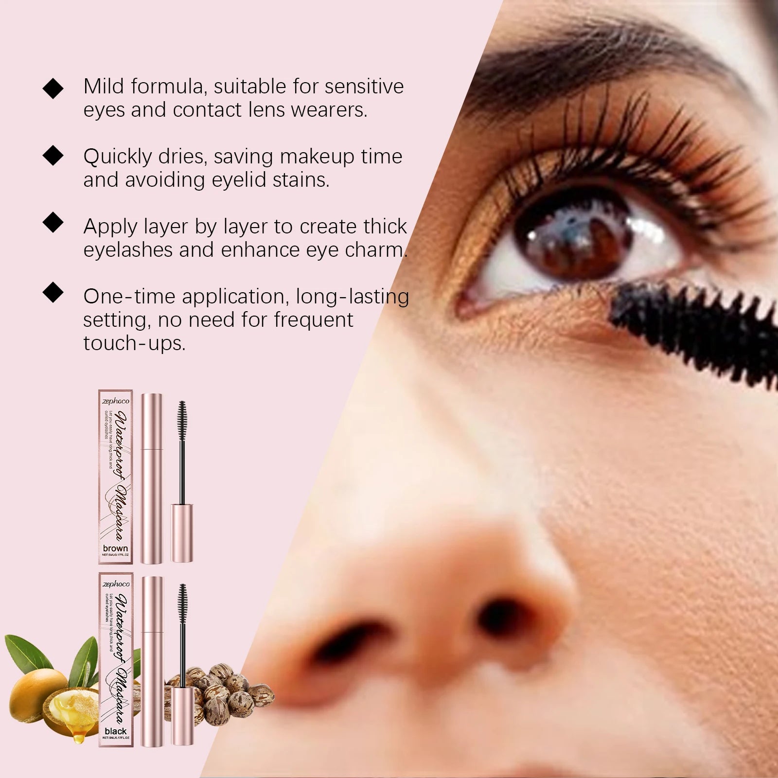 Black Curling Mascara Waterproof Sweatproof Long-Lasting Non-smudge Natural Large Eye Makeup Brown Eyelashes Cosmetics Tools 5ml