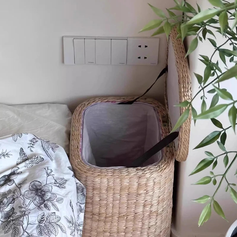 Simple Rattan Small Bedside Cabinet, Home Bedroom Multi-Function Storage Unit, Slim Movable Storage Basket