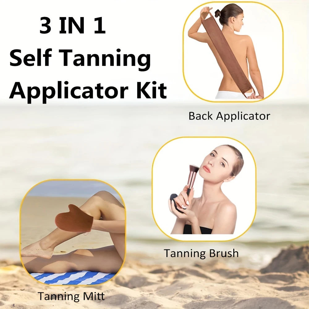 Self Tanner Kit Brush ABS Handle Universal Skin Type Reusable Tanning Mitt Applicator Set for Sunless Tanning 3-In-1