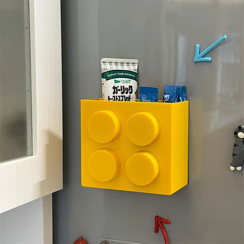 Magnetic Storage Box Building Blocks Storage Rack  Kitchen No-Drill Refrigerator Magnet Storage Box Wall-mounted Container