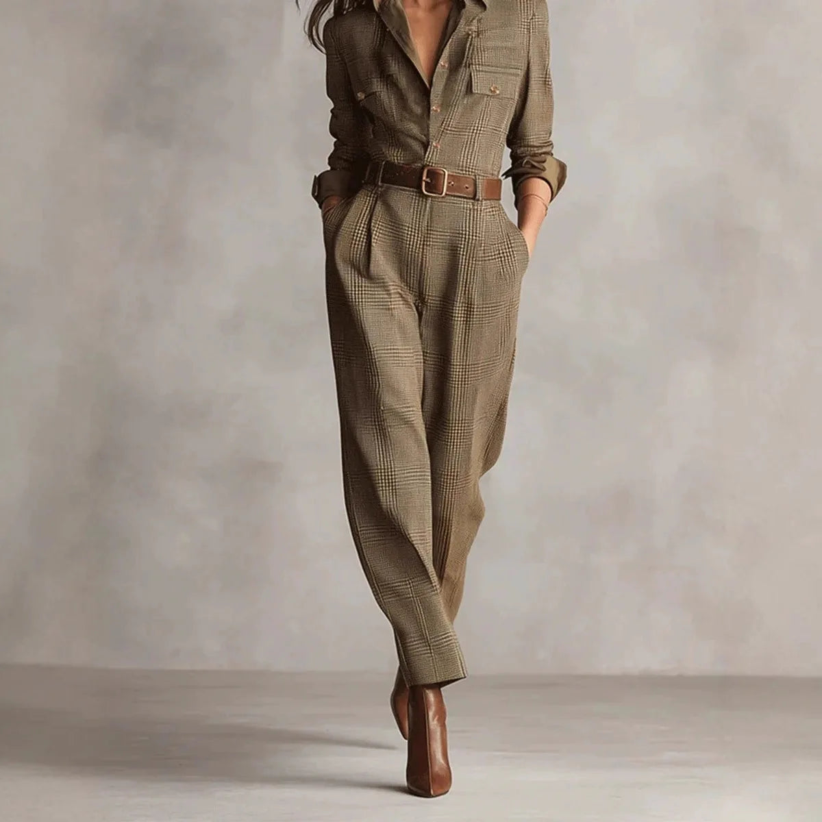 Woman Clothes Overalls Jumpsuits 2025 Classic Retro Plaid Work Belt Jumpsuit Sports Overalls Elegant  Women's Elegant Jumpsuit