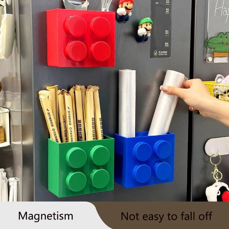 Magnetic Storage Box Building Blocks Storage Rack  Kitchen No-Drill Refrigerator Magnet Storage Box Wall-mounted Container