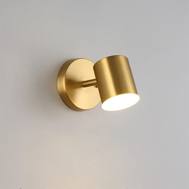 Room Bedroom Bedside Lamp Postmodern Simplicity Can Rotate Light Luxury Gold Mirror Headlight Aisle Wall Light