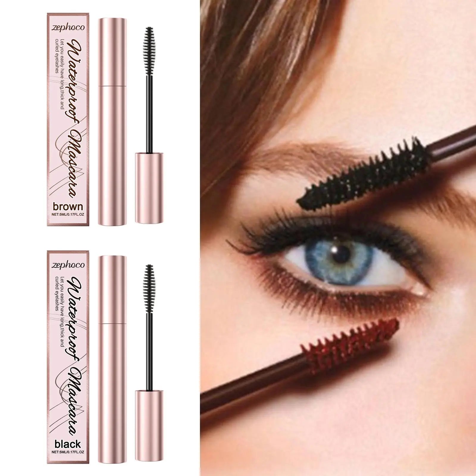 Black Curling Mascara Waterproof Sweatproof Long-Lasting Non-smudge Natural Large Eye Makeup Brown Eyelashes Cosmetics Tools 5ml