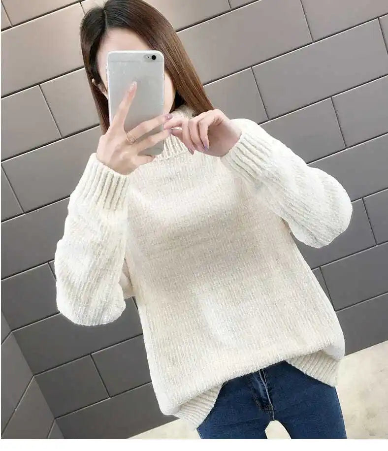 Chenille Turtleneck Sweater Women's Autumn Winter 2025 New Loose Elastic Thick Knitted Sweaters Solid Female Warm base Shirt