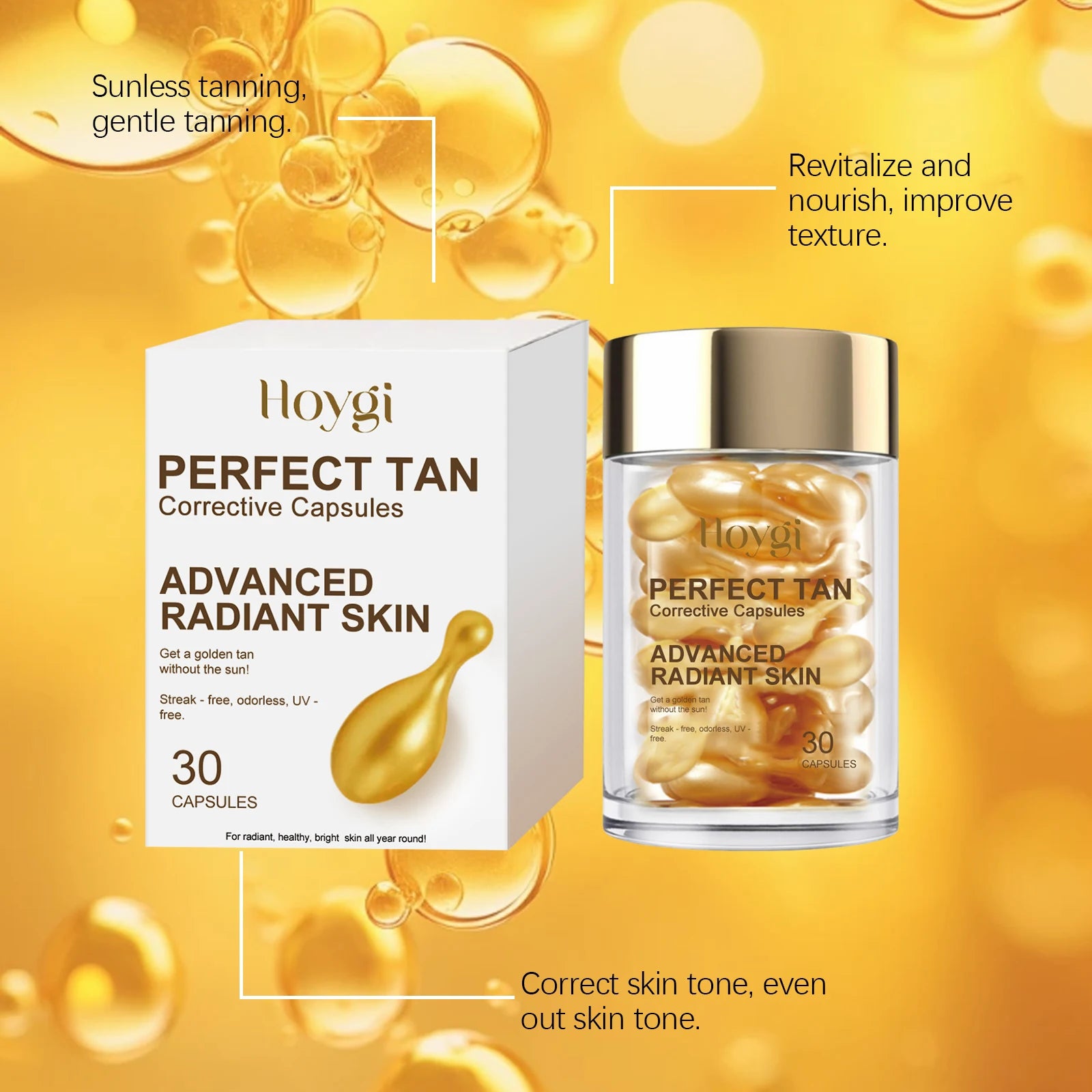 Portable Tanning Capsule Tan Accelerator Outdoor Sunbathing UV Prevent Sunburn Even Skin Tone Sunless Self-Tanning Serum 30PCS