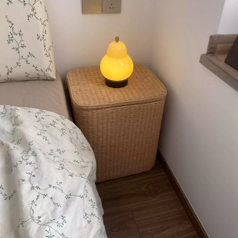 Simple Rattan Small Bedside Cabinet, Home Bedroom Multi-Function Storage Unit, Slim Movable Storage Basket