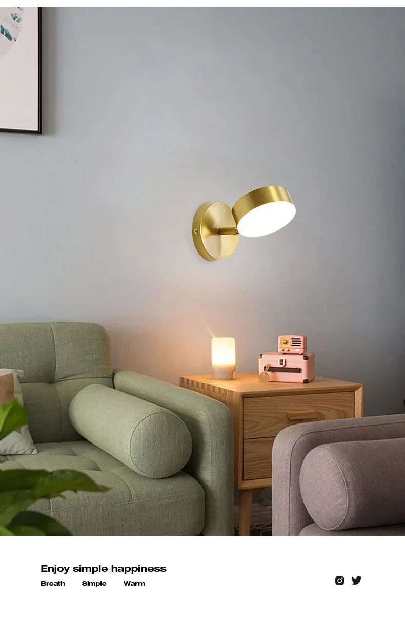 Room Bedroom Bedside Lamp Postmodern Simplicity Can Rotate Light Luxury Gold Mirror Headlight Aisle Wall Light