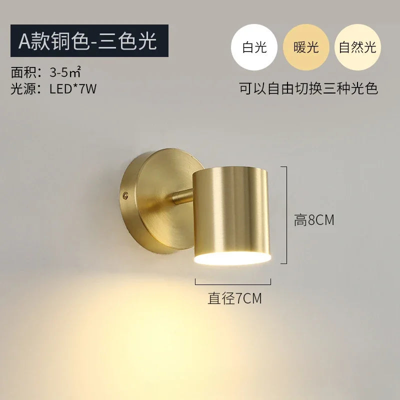 Room Bedroom Bedside Lamp Postmodern Simplicity Can Rotate Light Luxury Gold Mirror Headlight Aisle Wall Light