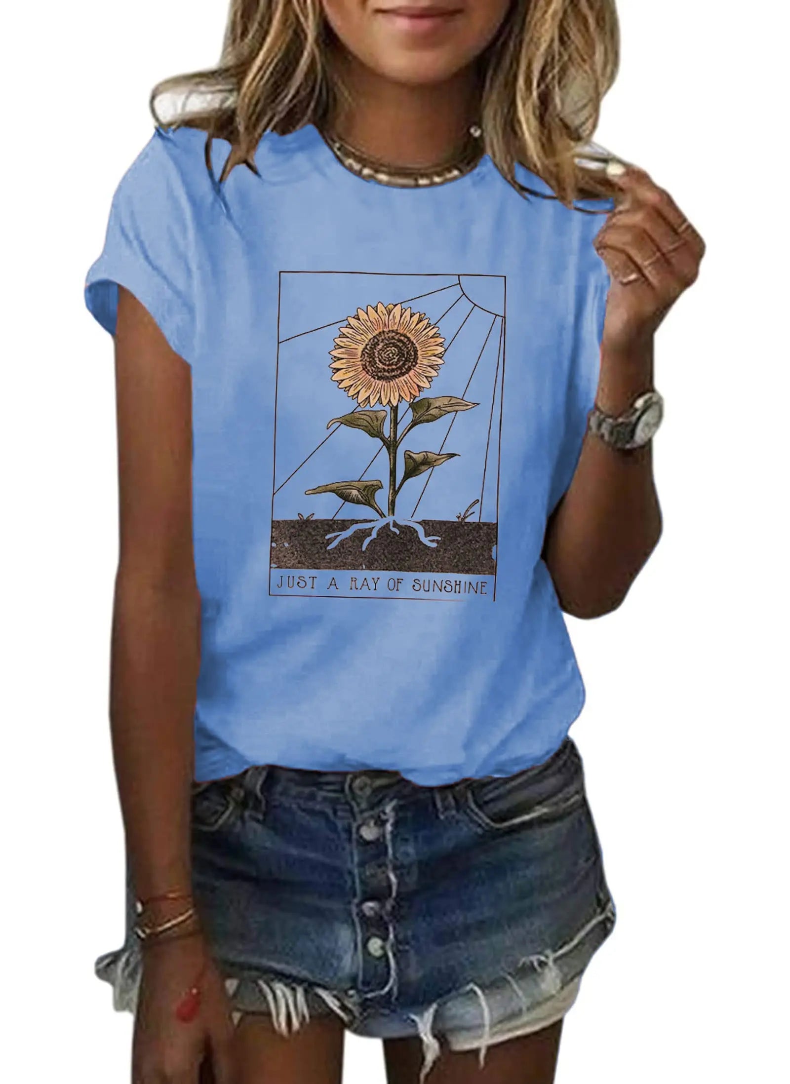 Womens Dandelion Graphic T-Shirts Teen Girls Cute Sunflower Print Casual Tee Tops