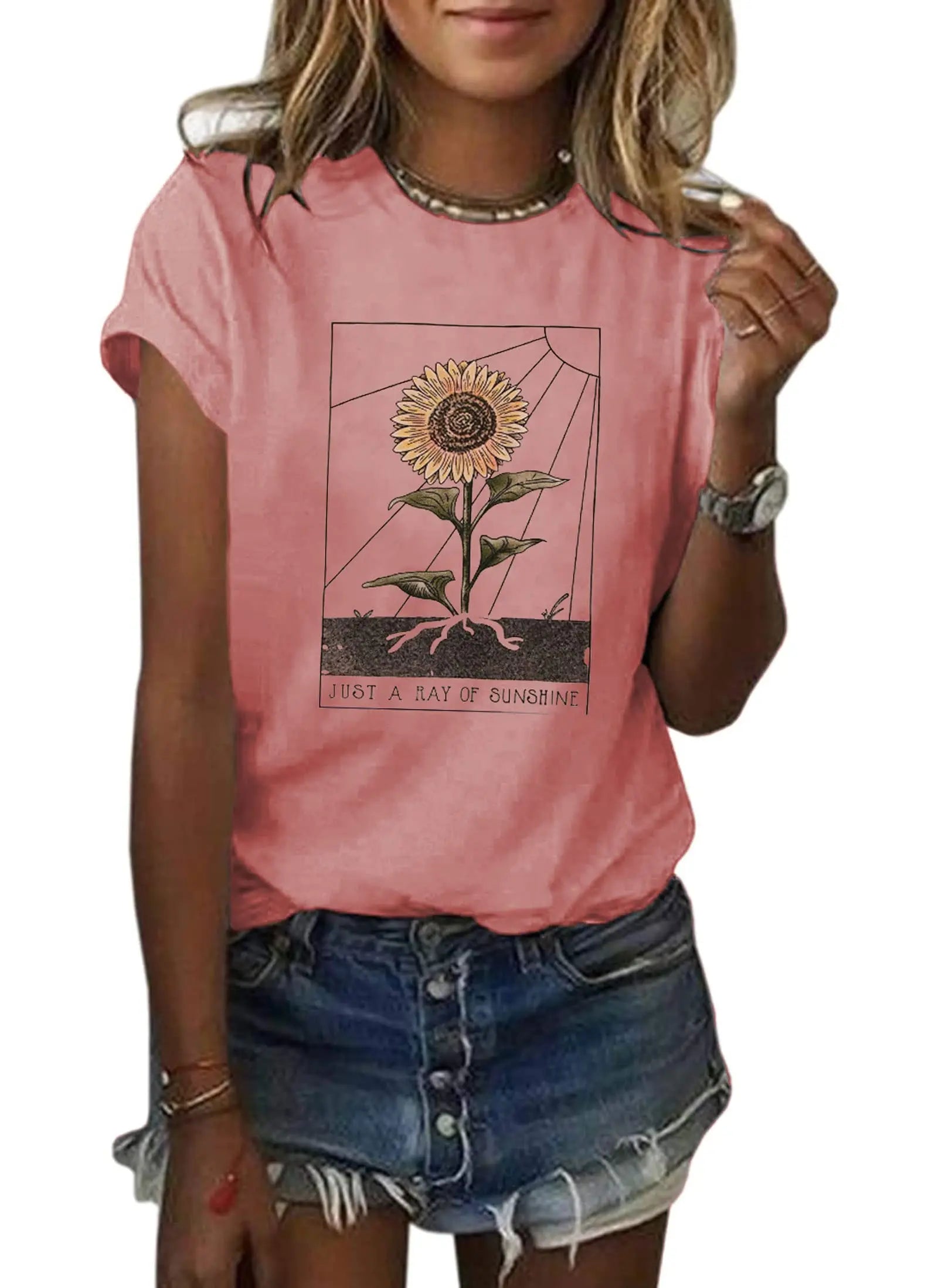 Womens Dandelion Graphic T-Shirts Teen Girls Cute Sunflower Print Casual Tee Tops