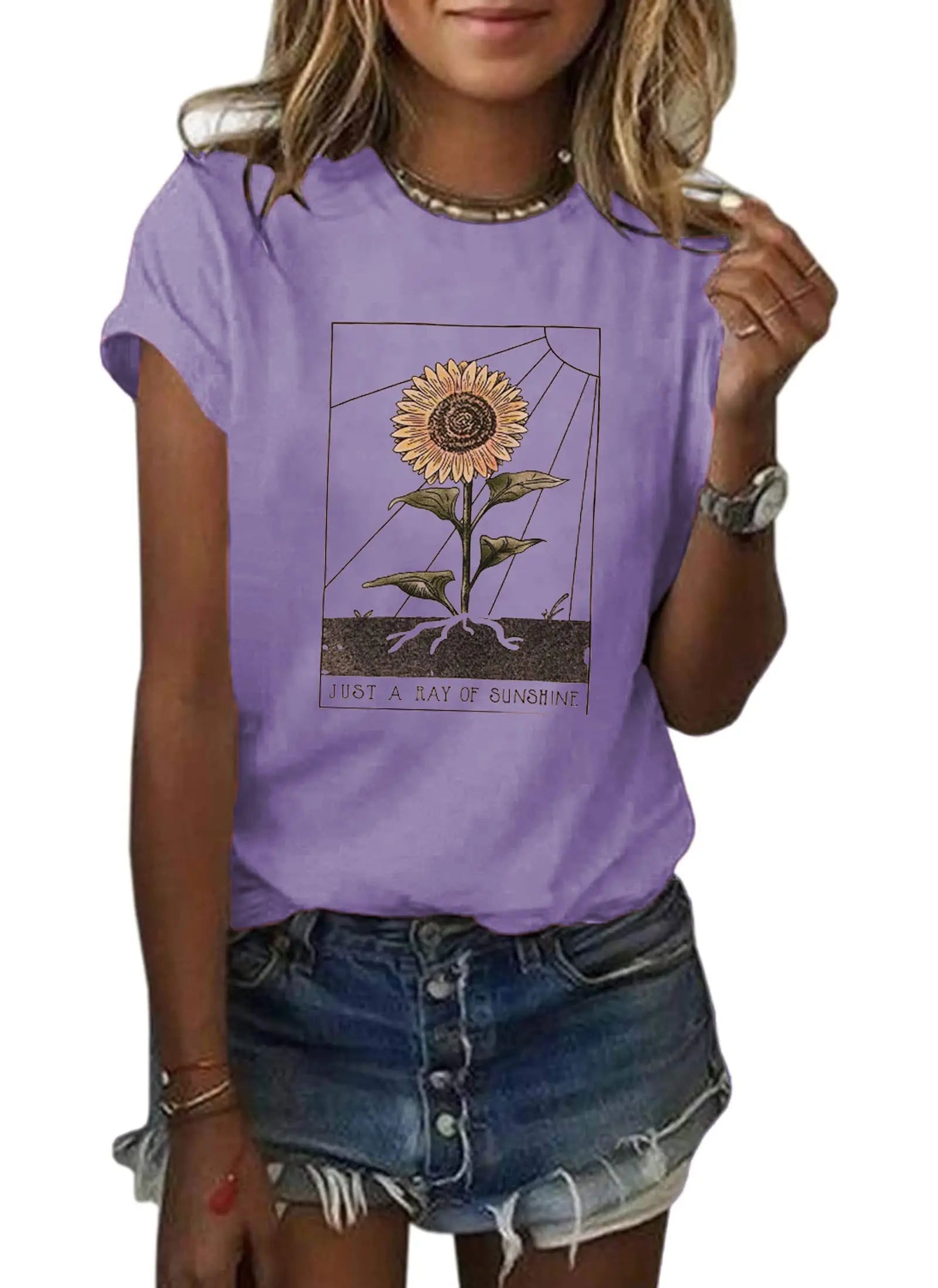 Womens Dandelion Graphic T-Shirts Teen Girls Cute Sunflower Print Casual Tee Tops