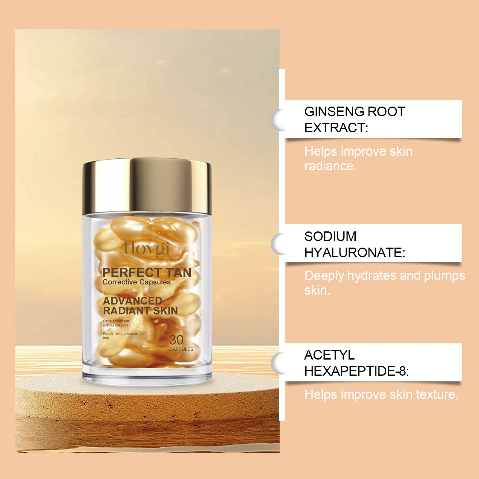 Portable Tanning Capsule Tan Accelerator Outdoor Sunbathing UV Prevent Sunburn Even Skin Tone Sunless Self-Tanning Serum 30PCS