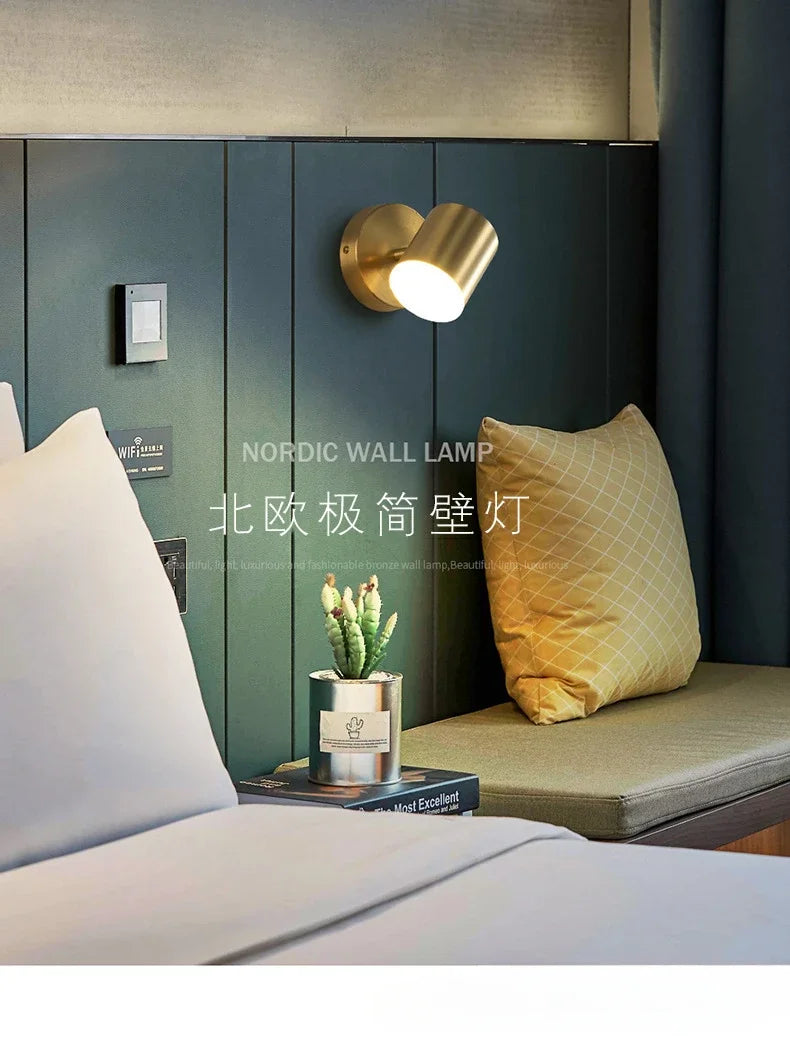 Room Bedroom Bedside Lamp Postmodern Simplicity Can Rotate Light Luxury Gold Mirror Headlight Aisle Wall Light
