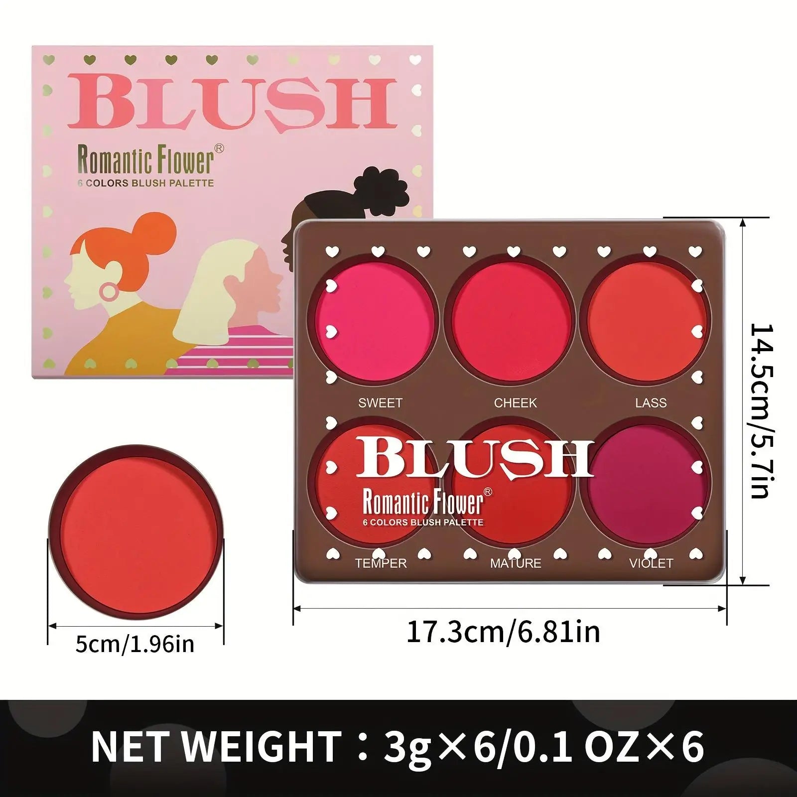 6 Colors Waterproof Matte Blush Palette Medium Buildable Coverage Long-Lasting Natural Finish Suitable for All Skin Types
