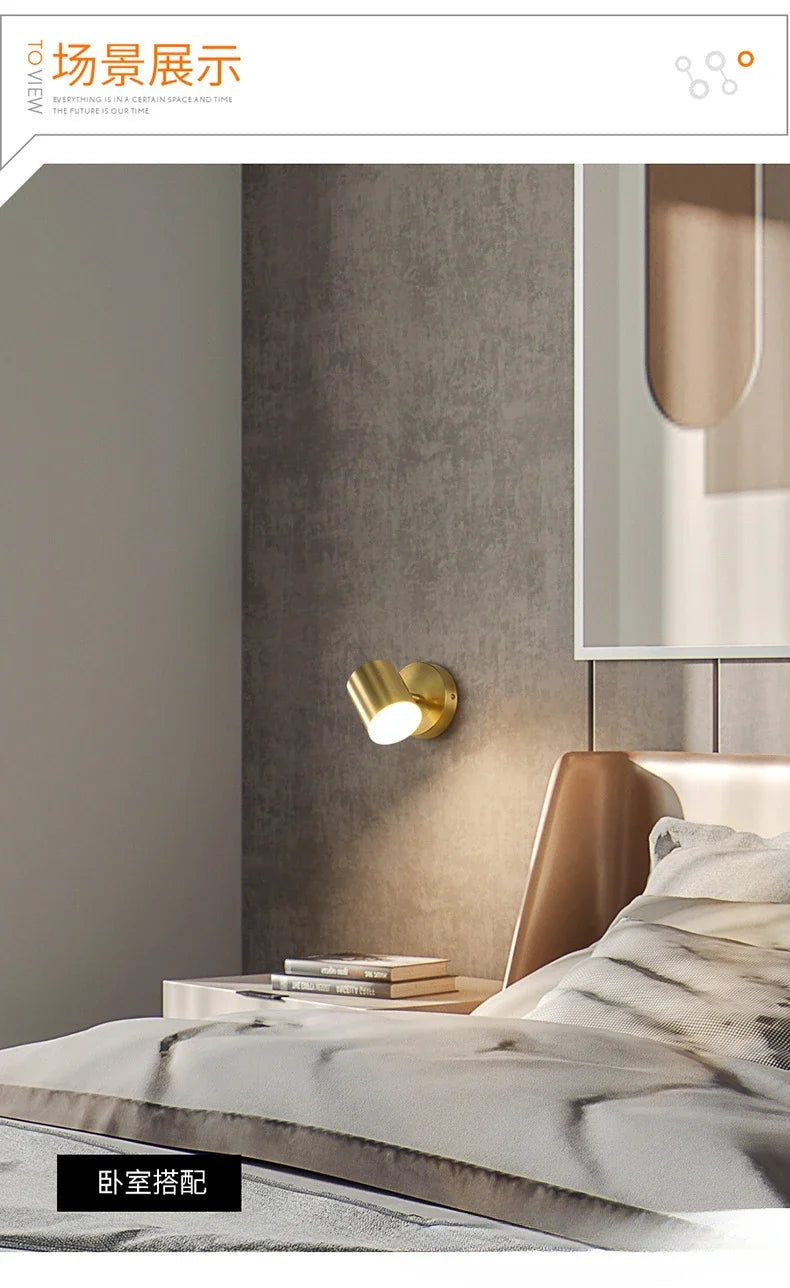 Room Bedroom Bedside Lamp Postmodern Simplicity Can Rotate Light Luxury Gold Mirror Headlight Aisle Wall Light