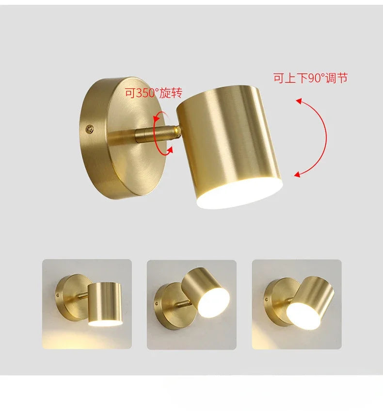 Room Bedroom Bedside Lamp Postmodern Simplicity Can Rotate Light Luxury Gold Mirror Headlight Aisle Wall Light