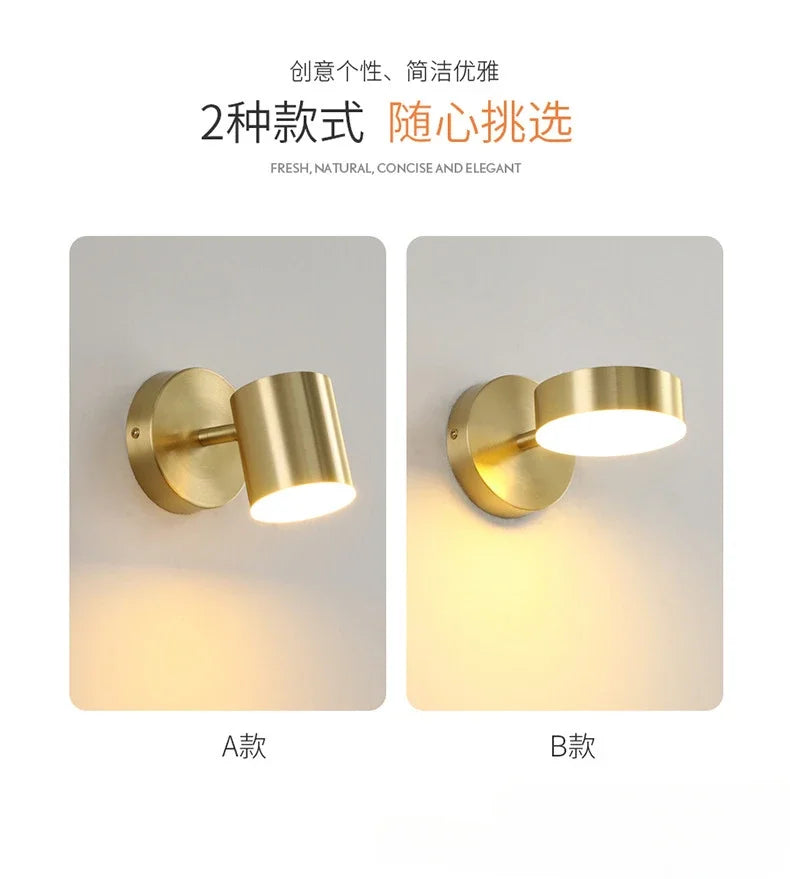 Room Bedroom Bedside Lamp Postmodern Simplicity Can Rotate Light Luxury Gold Mirror Headlight Aisle Wall Light