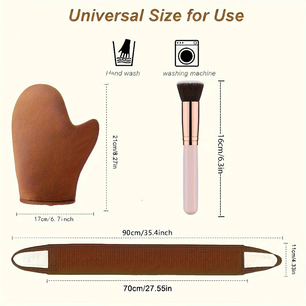Self Tanner Kit Brush ABS Handle Universal Skin Type Reusable Tanning Mitt Applicator Set for Sunless Tanning 3-In-1