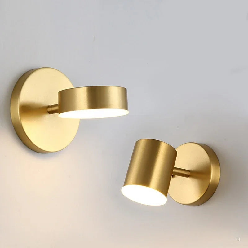 Room Bedroom Bedside Lamp Postmodern Simplicity Can Rotate Light Luxury Gold Mirror Headlight Aisle Wall Light