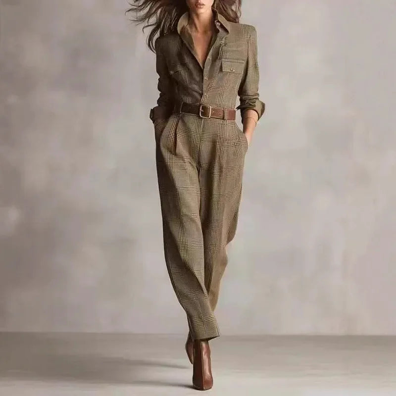 Woman Clothes Overalls Jumpsuits 2025 Classic Retro Plaid Work Belt Jumpsuit Sports Overalls Elegant  Women's Elegant Jumpsuit