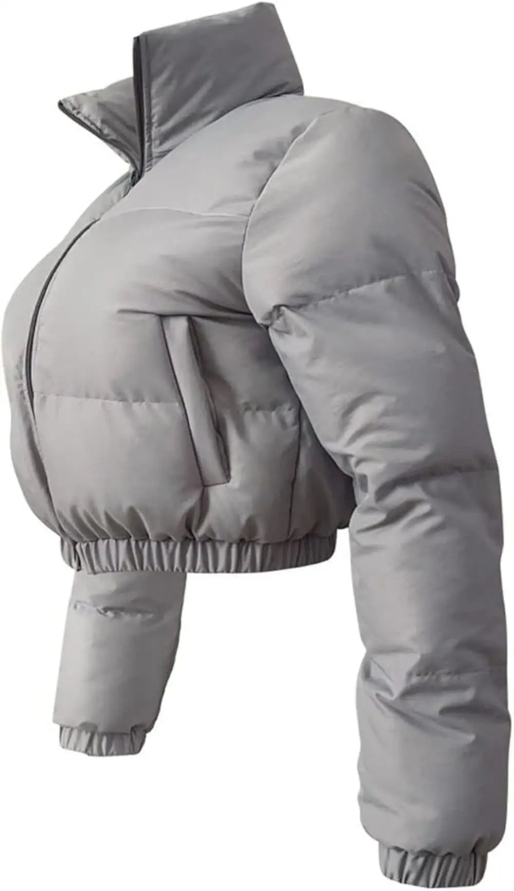 Puffer Jacket Womens Cropped Zip Casual Cotton Coat Up Padding Warm Jackets Winter Coats