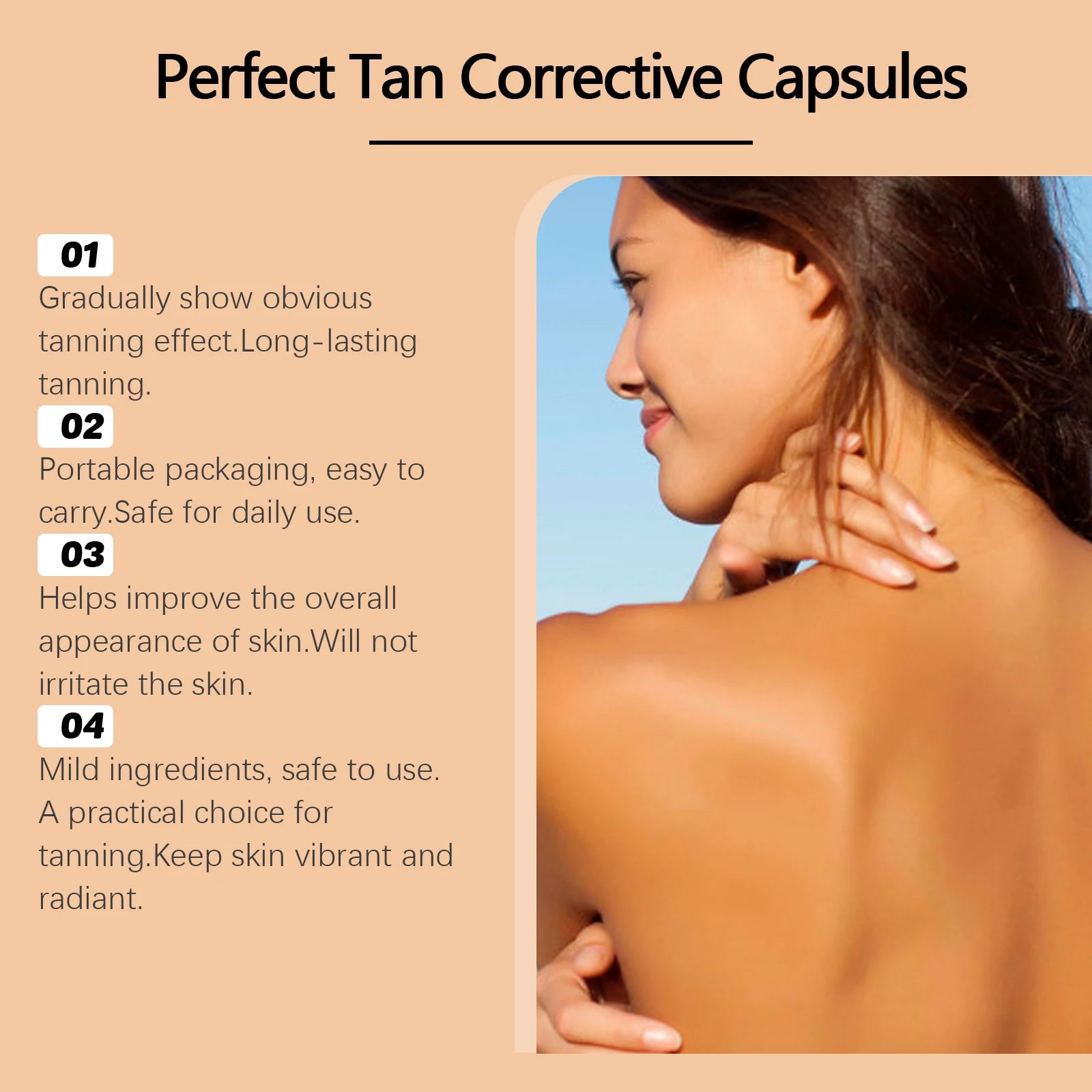 Portable Tanning Capsule Tan Accelerator Outdoor Sunbathing UV Prevent Sunburn Even Skin Tone Sunless Self-Tanning Serum 30PCS