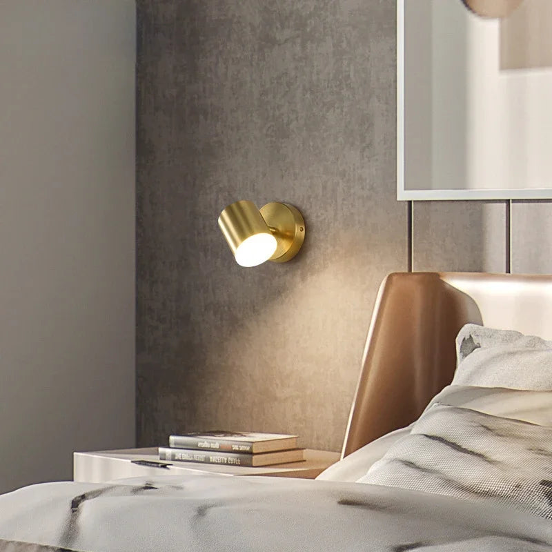 Room Bedroom Bedside Lamp Postmodern Simplicity Can Rotate Light Luxury Gold Mirror Headlight Aisle Wall Light