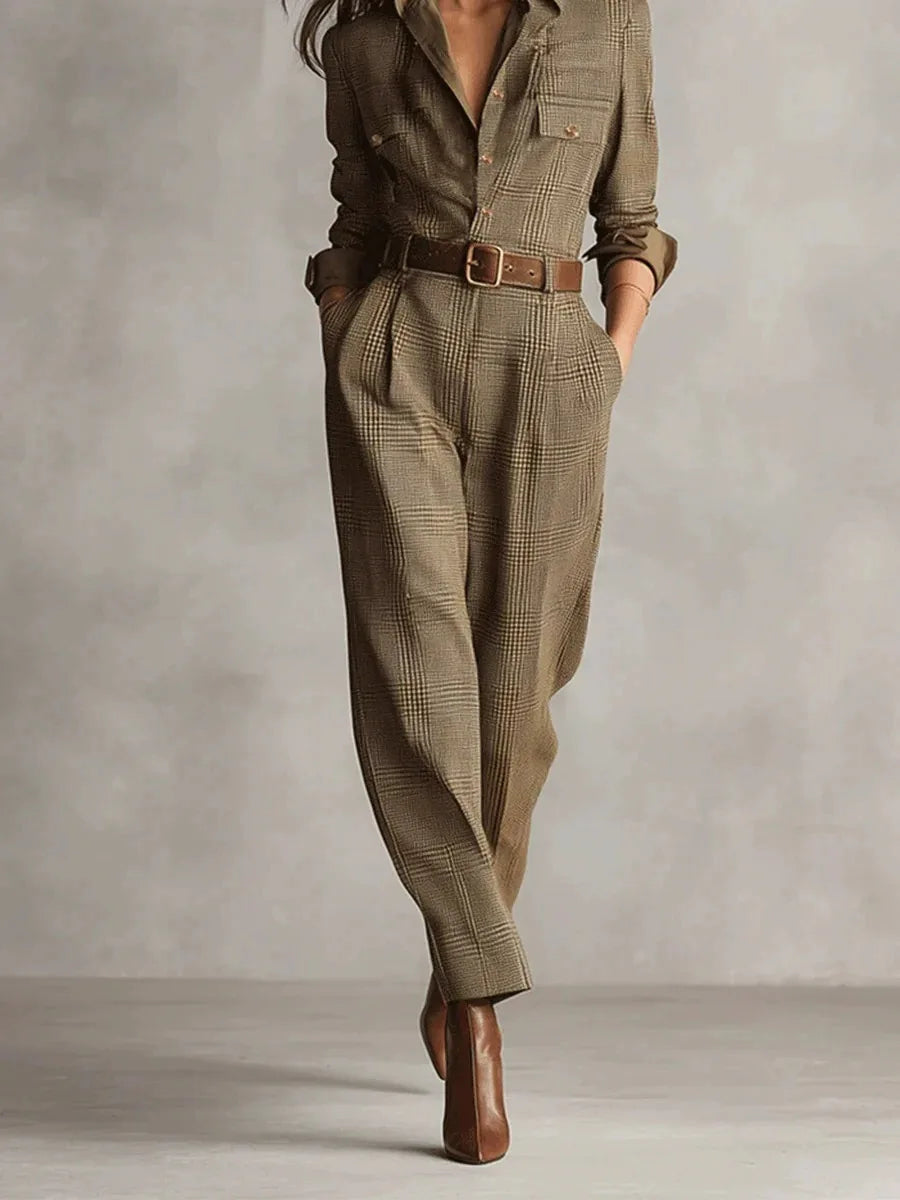 Woman Clothes Overalls Jumpsuits 2025 Classic Retro Plaid Work Belt Jumpsuit Sports Overalls Elegant  Women's Elegant Jumpsuit