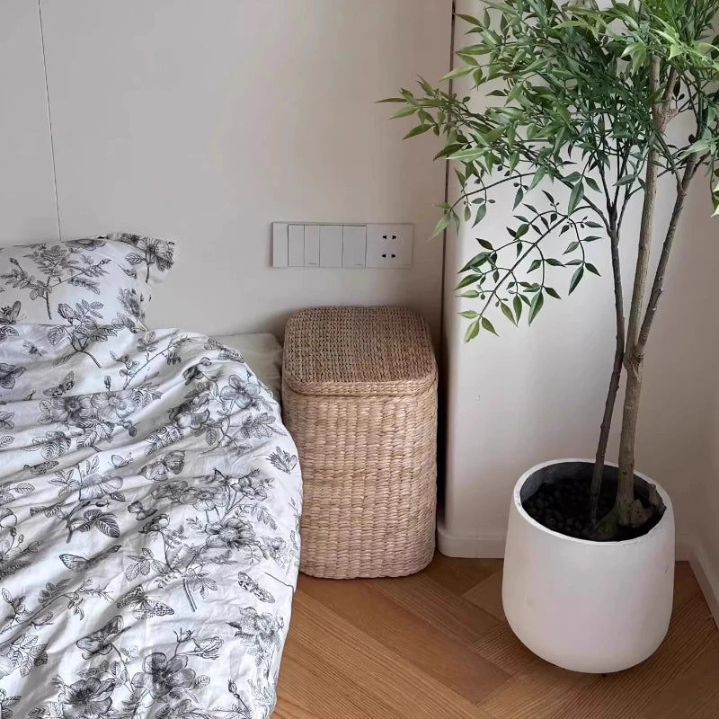 Simple Rattan Small Bedside Cabinet, Home Bedroom Multi-Function Storage Unit, Slim Movable Storage Basket