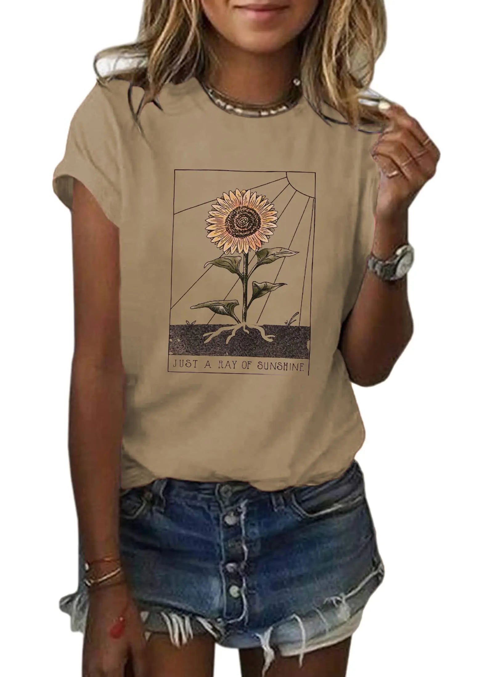 Womens Dandelion Graphic T-Shirts Teen Girls Cute Sunflower Print Casual Tee Tops